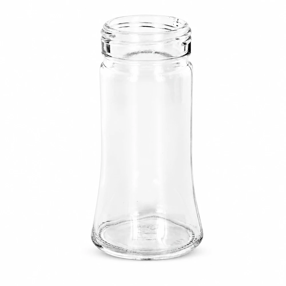 Specerijenglas, trapezevorm 95 ml met 41 mm schroefdraad, helder glas, zonder sluiting Doorzichtig vervangingsglas voor zoutstrooier Bobby 95 ml met stevige bodem en smalle hals