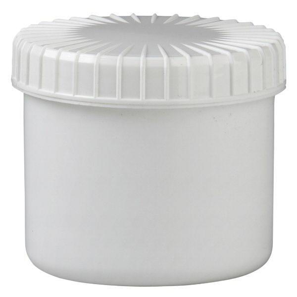 Kunststof pot 135 ml wit met geribbeld wit schroefdeksel van PE, type sluiting Standaard Kunststof pot 135 ml wit met geribbeld wit schroefdeksel van PE, type sluiting Standaard