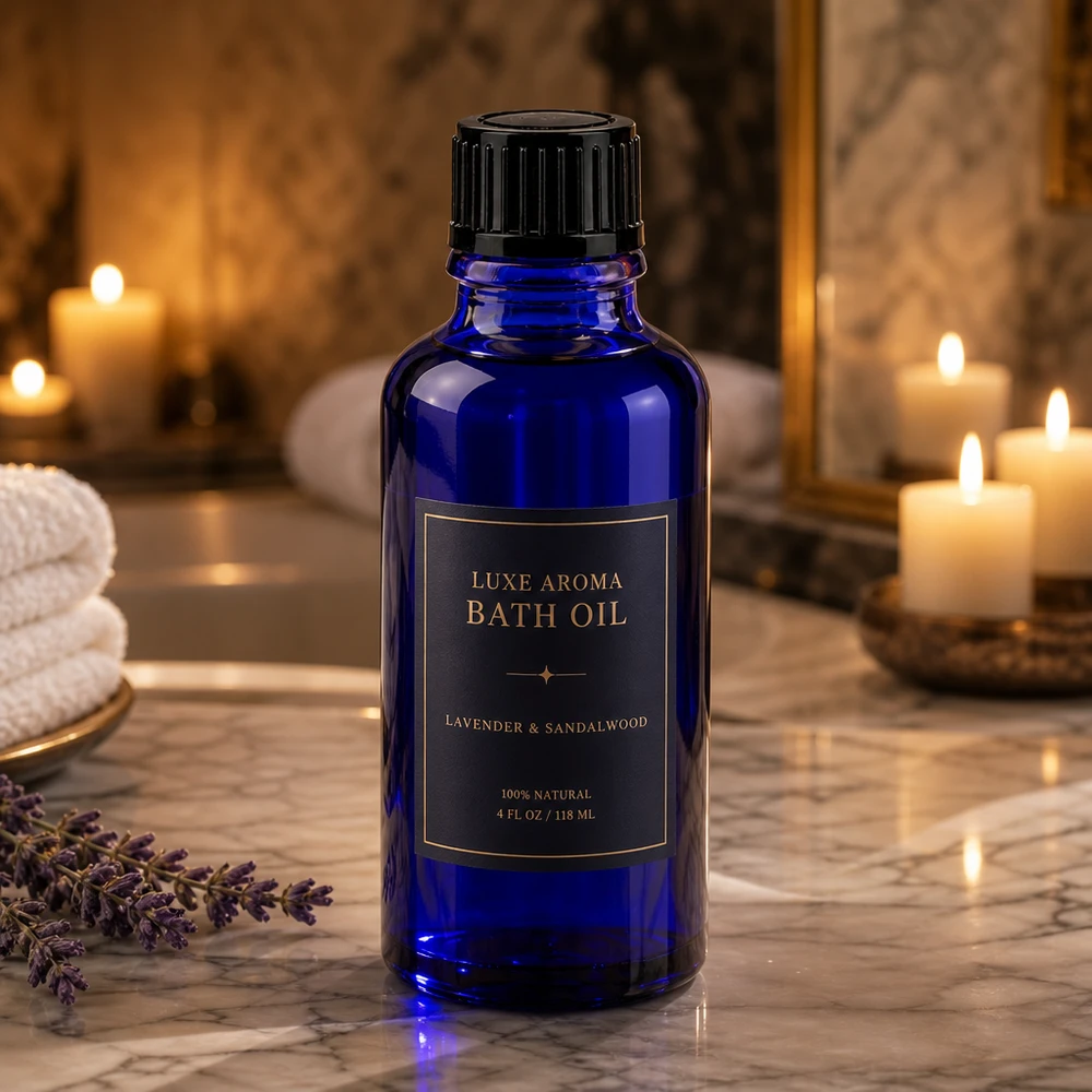 Smalle kobaltblauwe apothekersfles van 30 ml, ideaal voor etherische oliën en badoliën