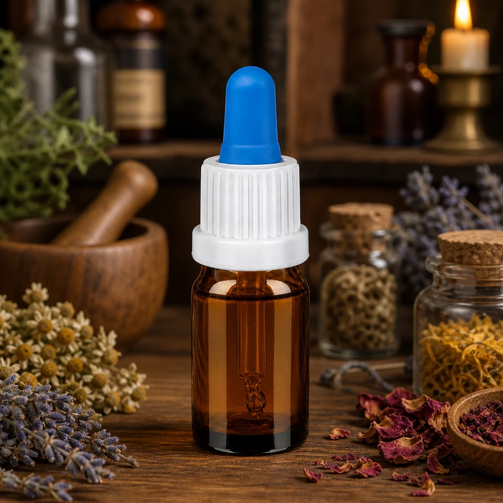 5ml pipetfles wit/blauw OV BrownLine UT18/5 Hoogwaardige pipetfles 5ml van UV-beschermend amberkleurig glas met ergonomische druppeldop