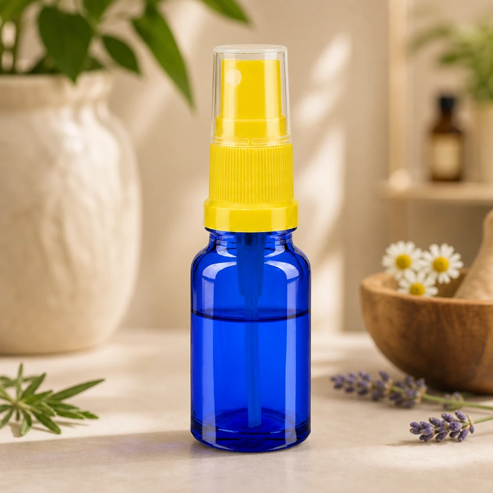 Premium 10ml sprayflacon glas blauw geel met fijne spray voor gezichtstoner BlueLine UT18