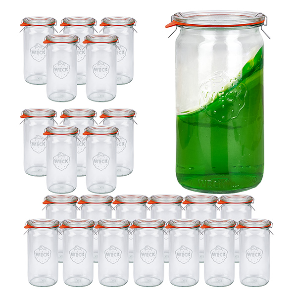 Set van 24 Weckpotten 340 ml cilinderpotten met 24 glazen deksels Set van 24 Weckpotten 340 ml cilinderpotten met 24 glazen deksels