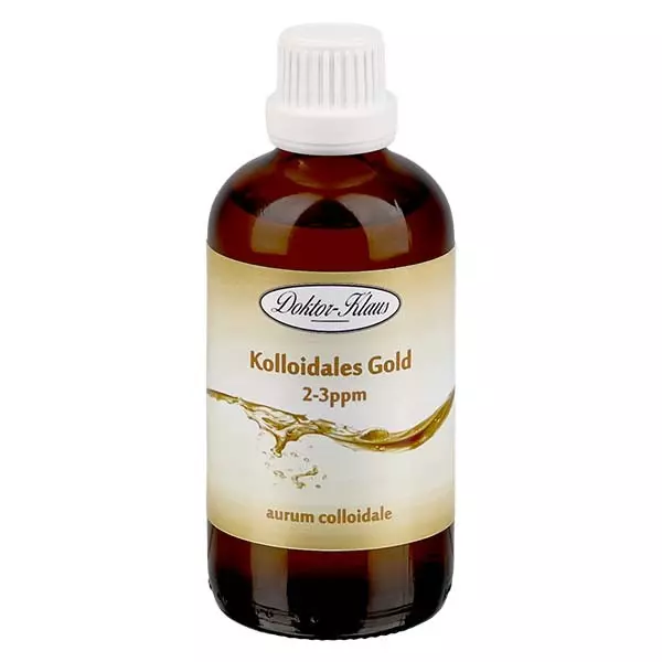 100 ml colloïdaal goud Doktor-Klaus, 2-3ppm, bruine glazen fles met dop met verzegelring