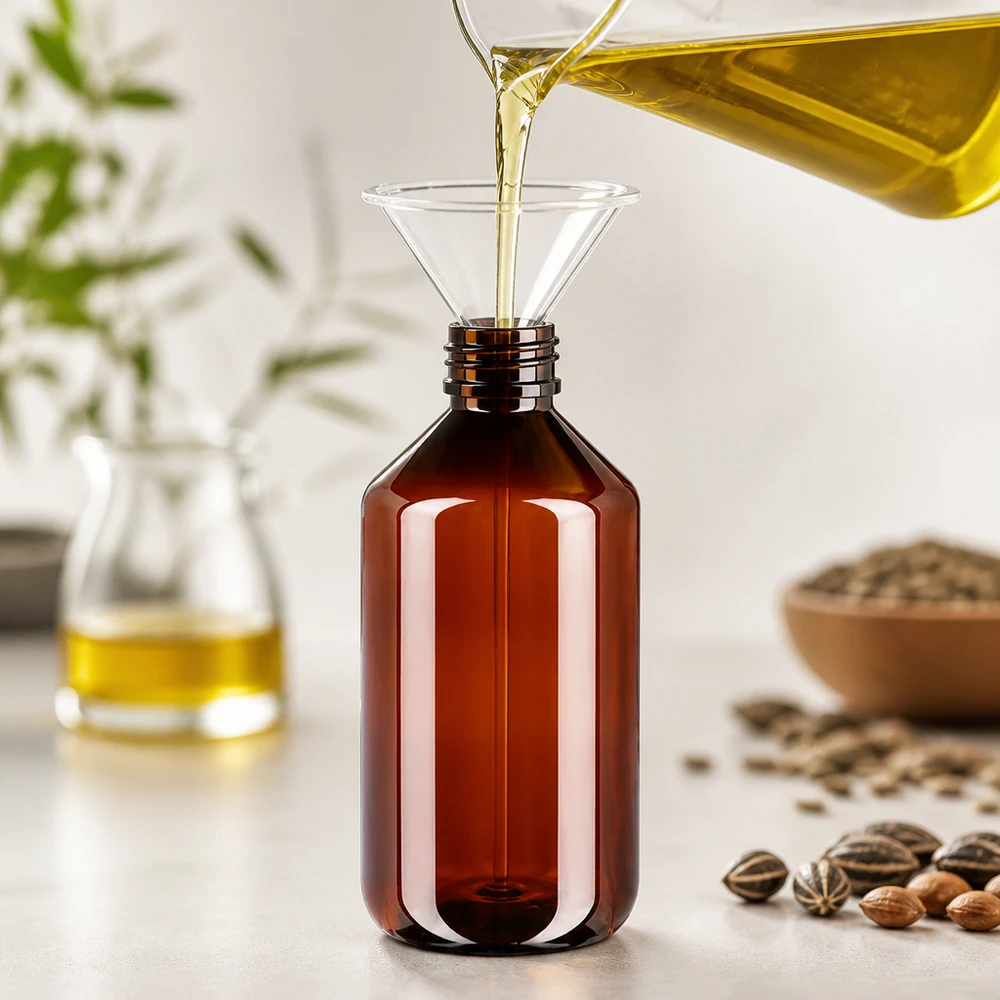 Hervulbare PET-voorraadfles van 500 ml, bruin, voor etherische oliën en natuurlijke producten