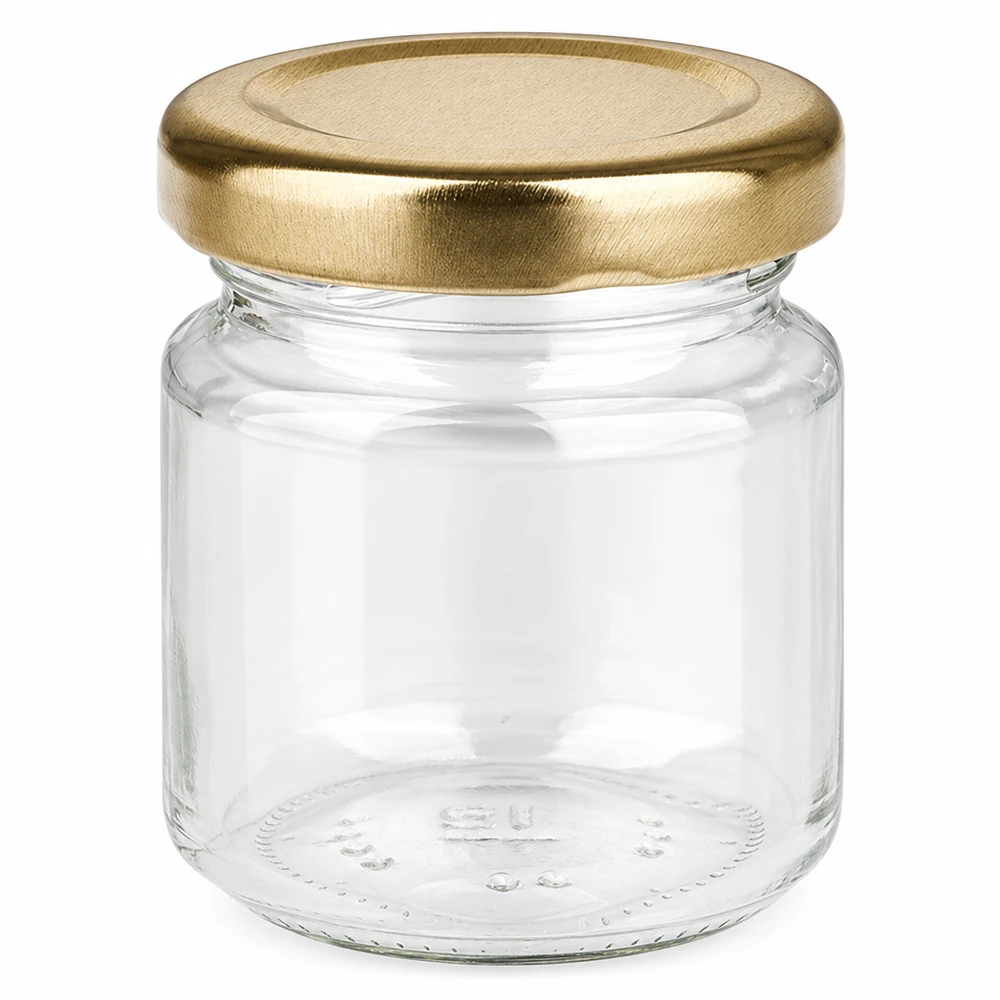 53 ml rond potje met gouden BasicSeal deksel UNiTWIST - leeg jampotje van helder glas