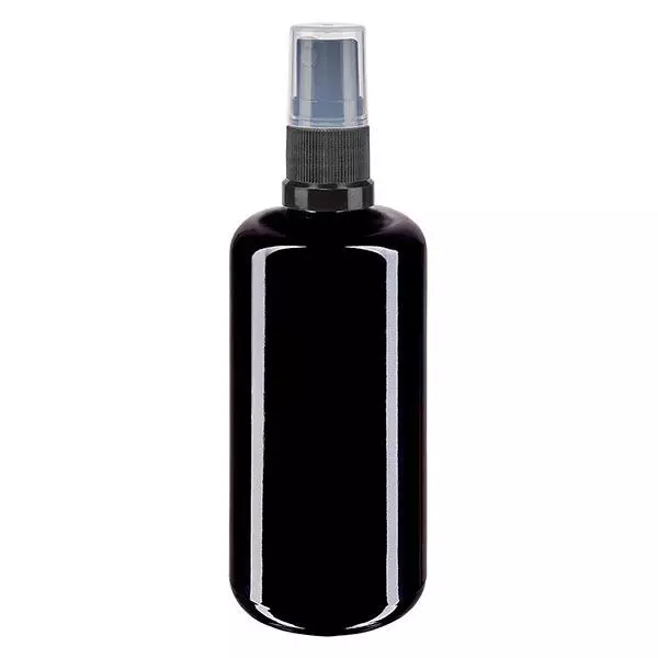 Apothekersfles viol. 200ml spray top zwart Apothekersfles viol. 200ml spray top zwart