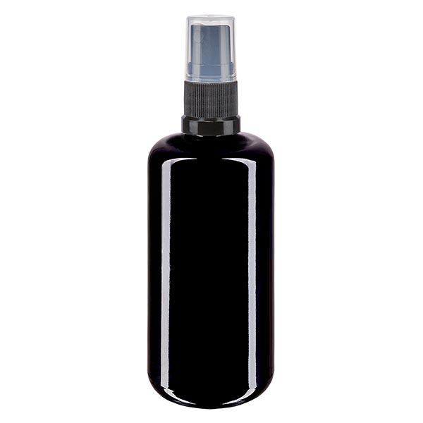Apothekersfles viol. 200ml spray top zwart Apothekersfles viol. 200ml spray top zwart