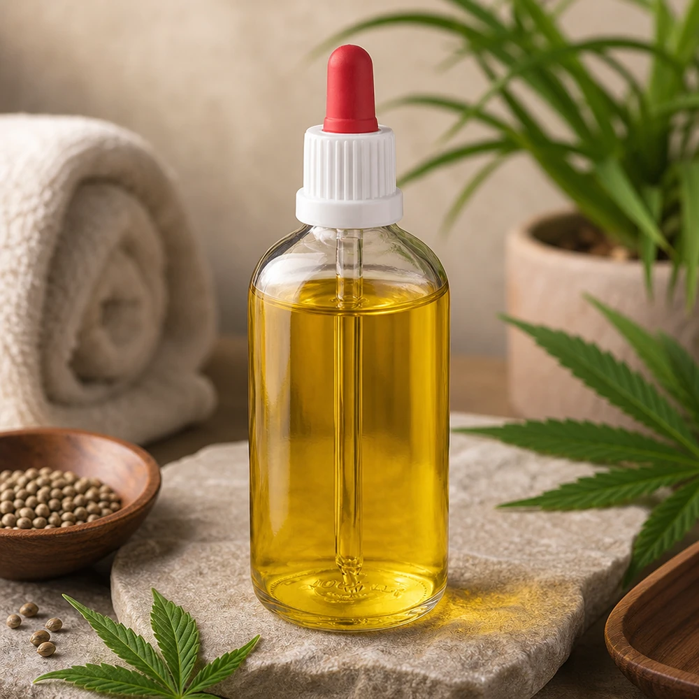 CBD-olie pipetflesje van 100 ml, helder glas met rode druppelaar, voor natuurlijke cosmetica en aromatherapie