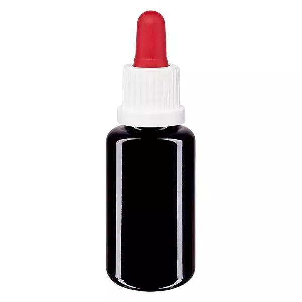 Apothekersfles viol. 20ml pipet wit/rood OV Apothekersfles viol. 20ml pipet wit/rood OV