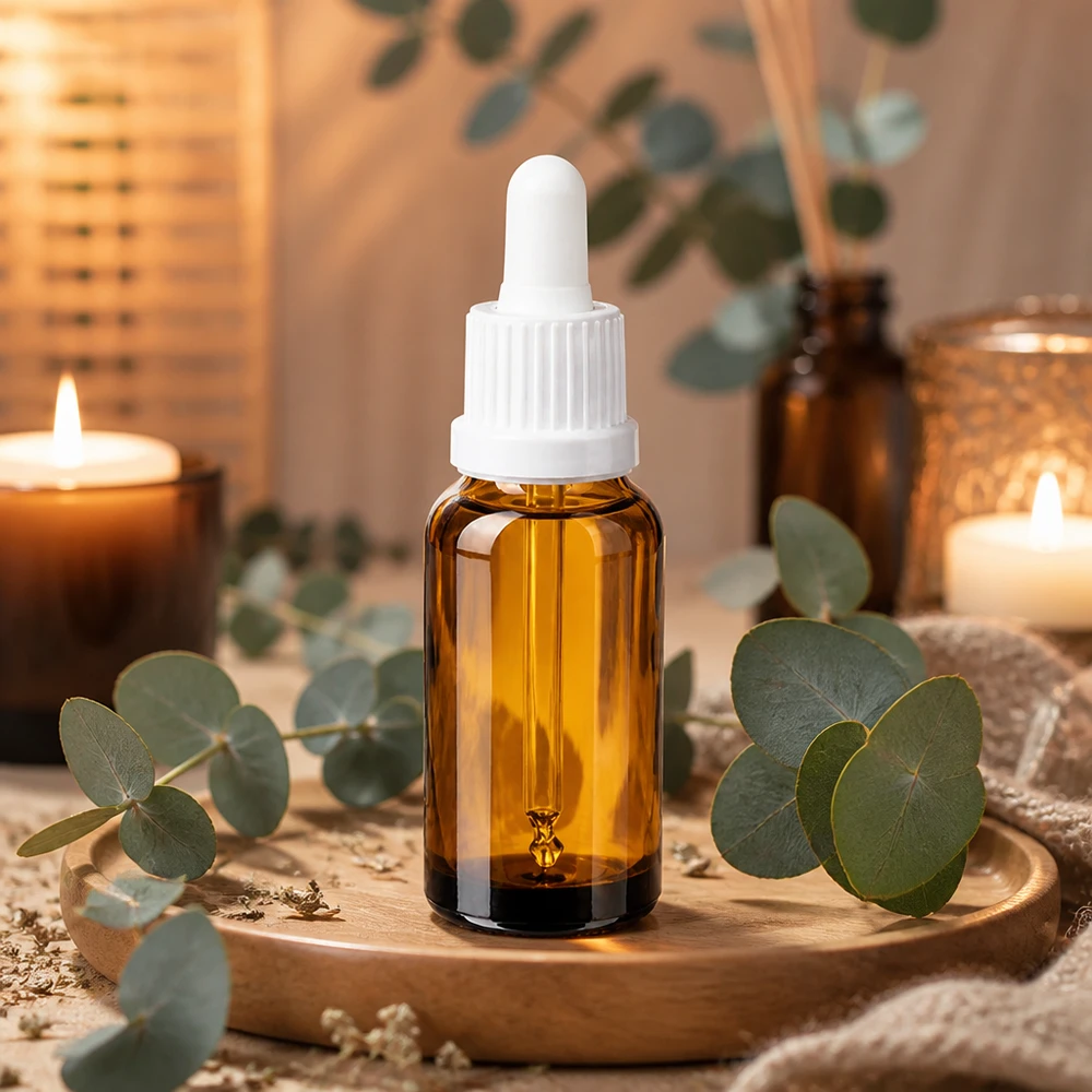20ml apothekersfles van bruin glas met witte pipet voor professioneel gebruik