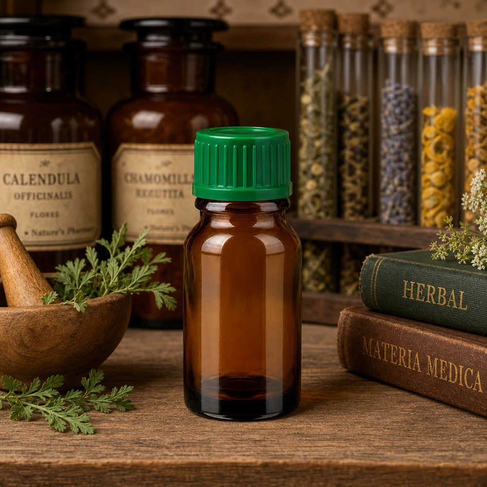 10ml medicijnflesje van amberkleurig glas met groene schroefdop voor laboratoriumtoepassingen