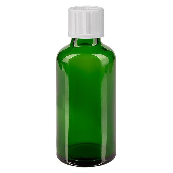 Groenen glazen flessen 50ml met wit druppelsluiting kinderslot St Groenen glazen flessen 50ml met wit druppelsluiting kinderslot St