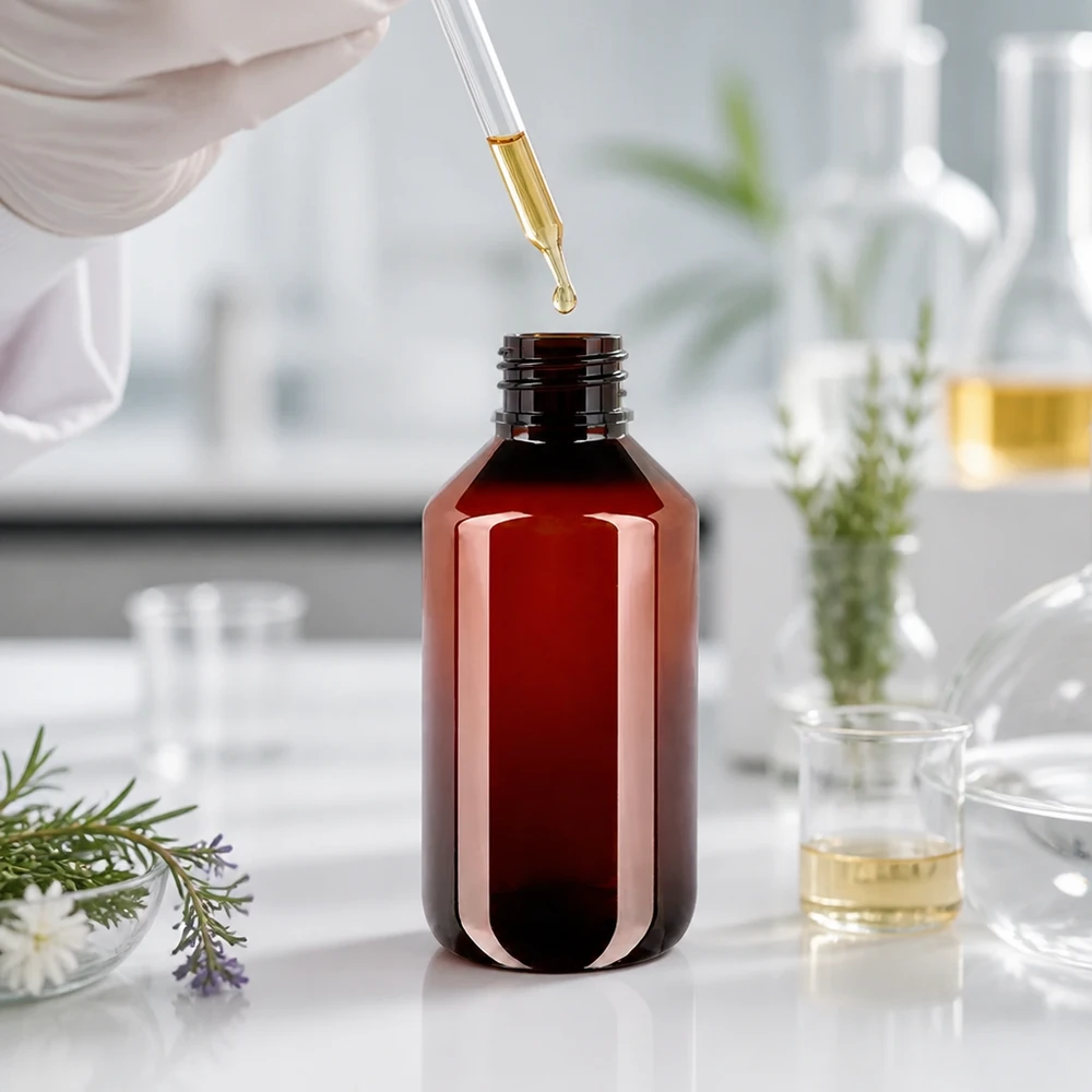 50 ml PET medicijnfles met verstuiver zwart GCMI 28/410 incl. dop transparant, standaard Lichte, doorzichtige PET-fles van 200 ml in amberkleur met rode schroefdop OV