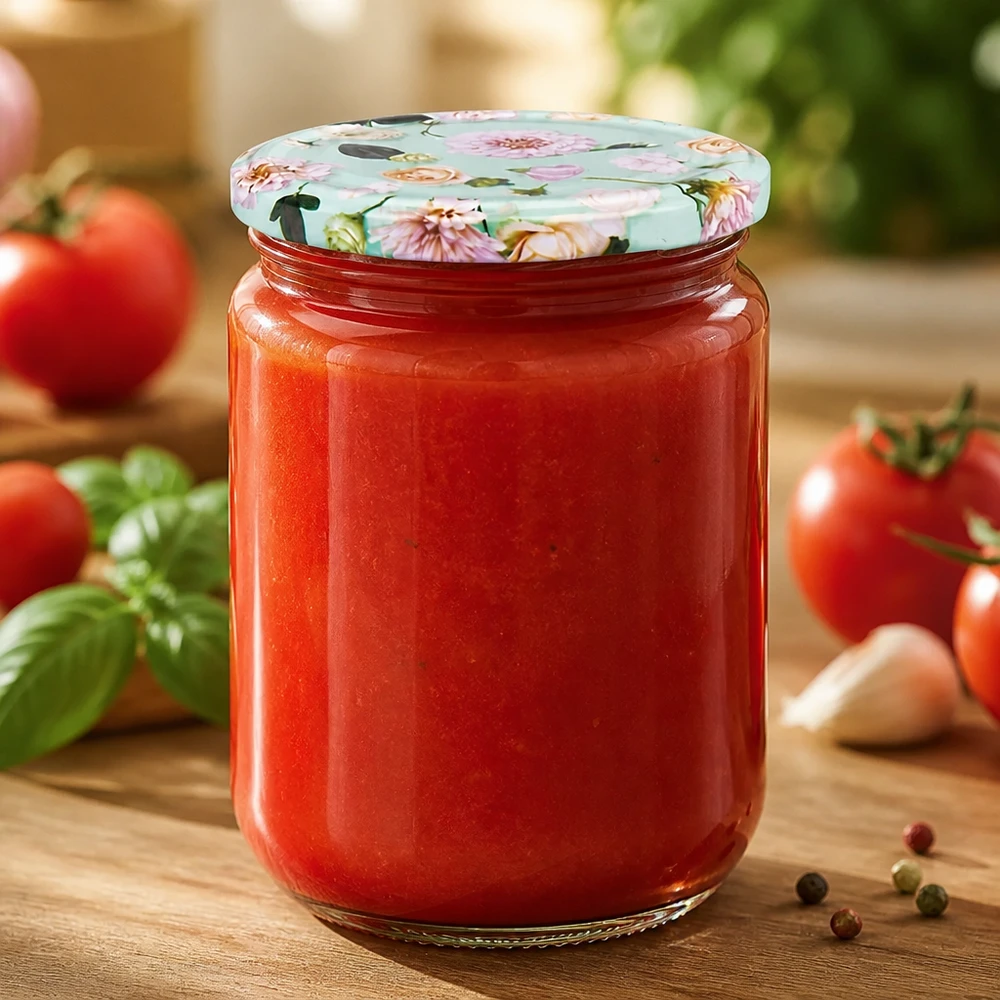 Glazen pot van 555 ml met luchtdichte BasicSeal-deksel ‘Bloem mint’ voor tomaten en groenten