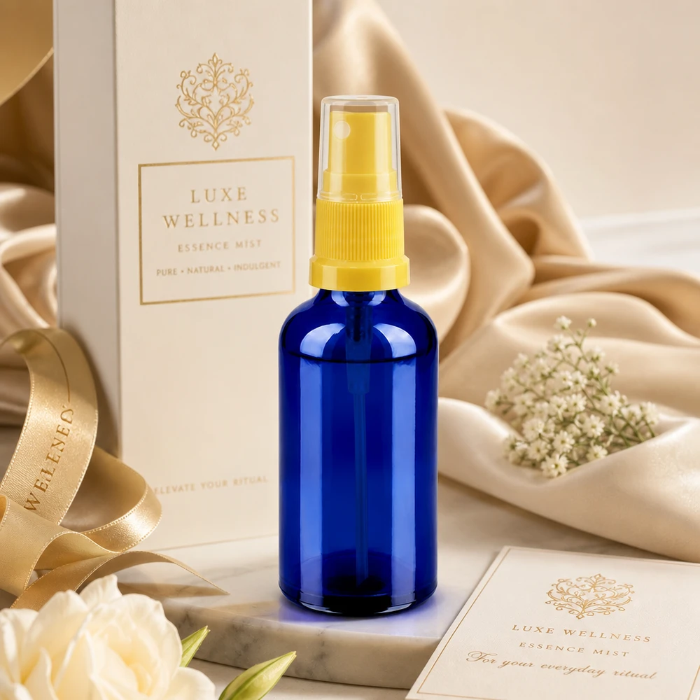 Lichtbeschermende glazen fles 50ml in donkerblauw beschermt lichtgevoelige ingrediënten tegen UV-stralen