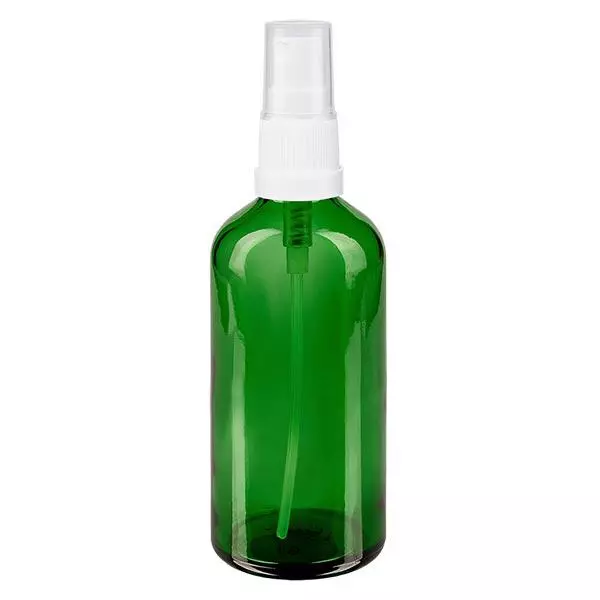 Groenen glazen flessen 100ml met wit pompverstuiver
