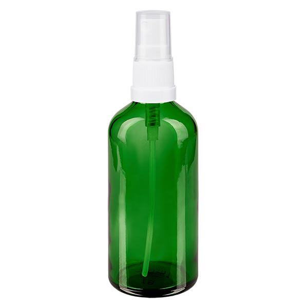 Groenen glazen flessen 100ml met wit pompverstuiver Groenen glazen flessen 100ml met wit pompverstuiver
