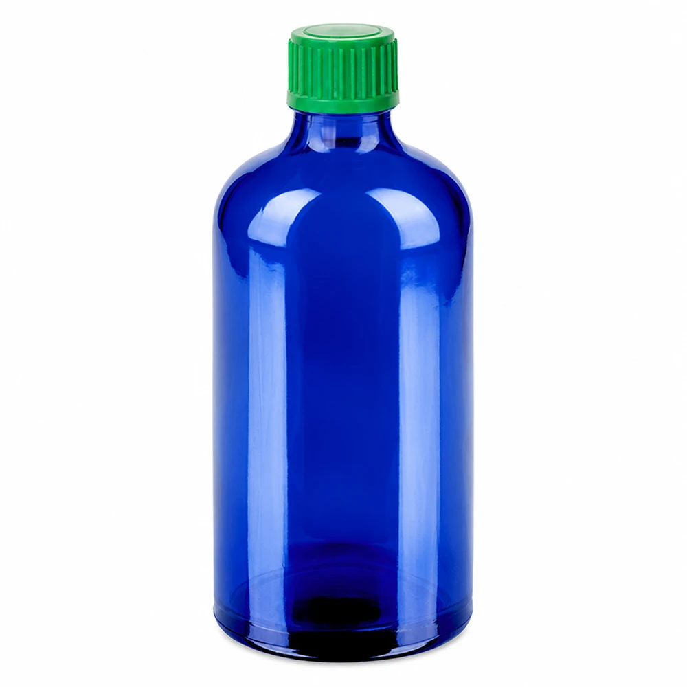 100ml druppelfles 0.8mm groen STD BlueLine UT18/100 Blauwe druppelflacon 100ml met groene dop en 0,8mm druppelaarinzet voor nauwkeurig doseren