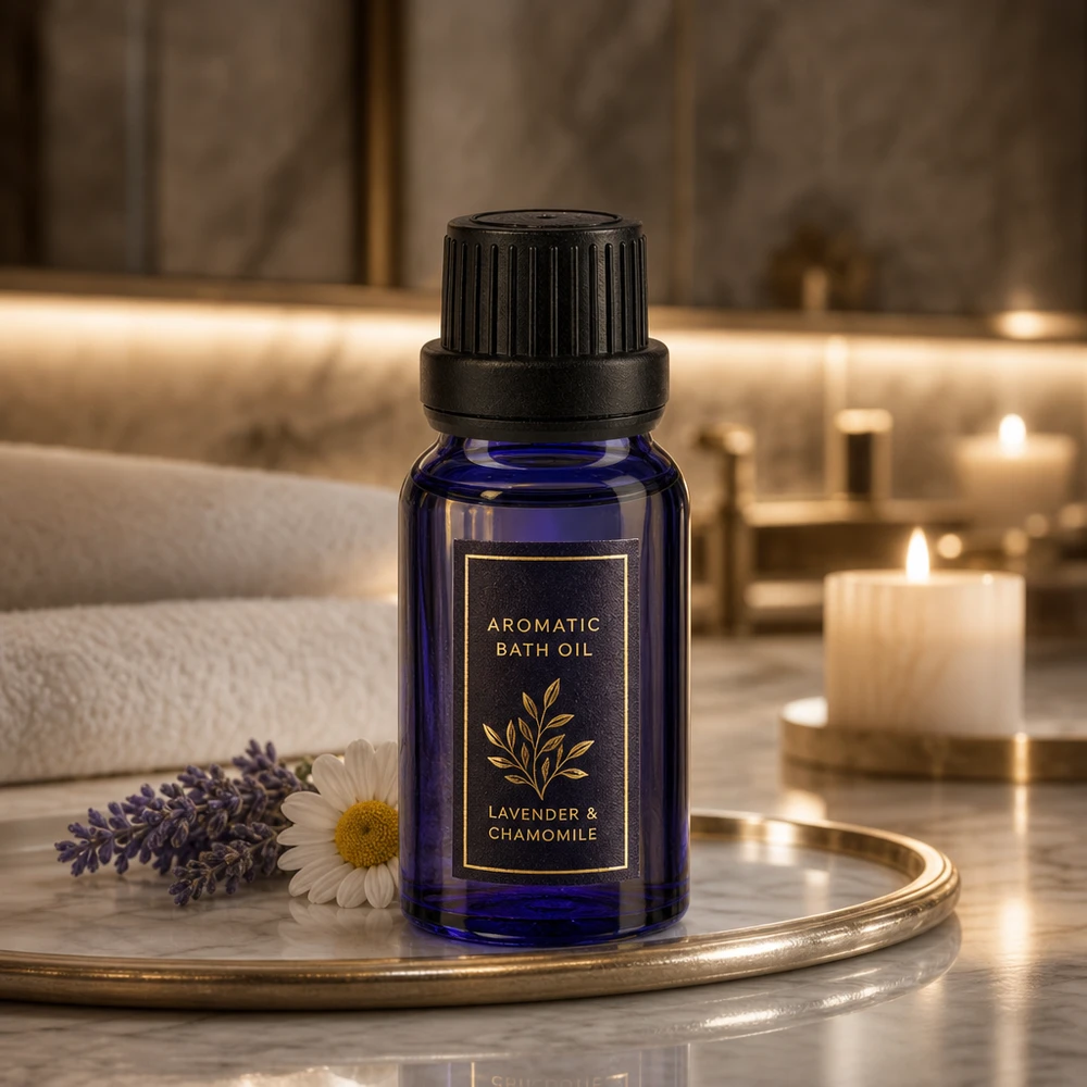 Donkerblauwe glazen fles met een precisiedruppelaar van 2 mm voor aromatische wellness-badoliën, 10 ml