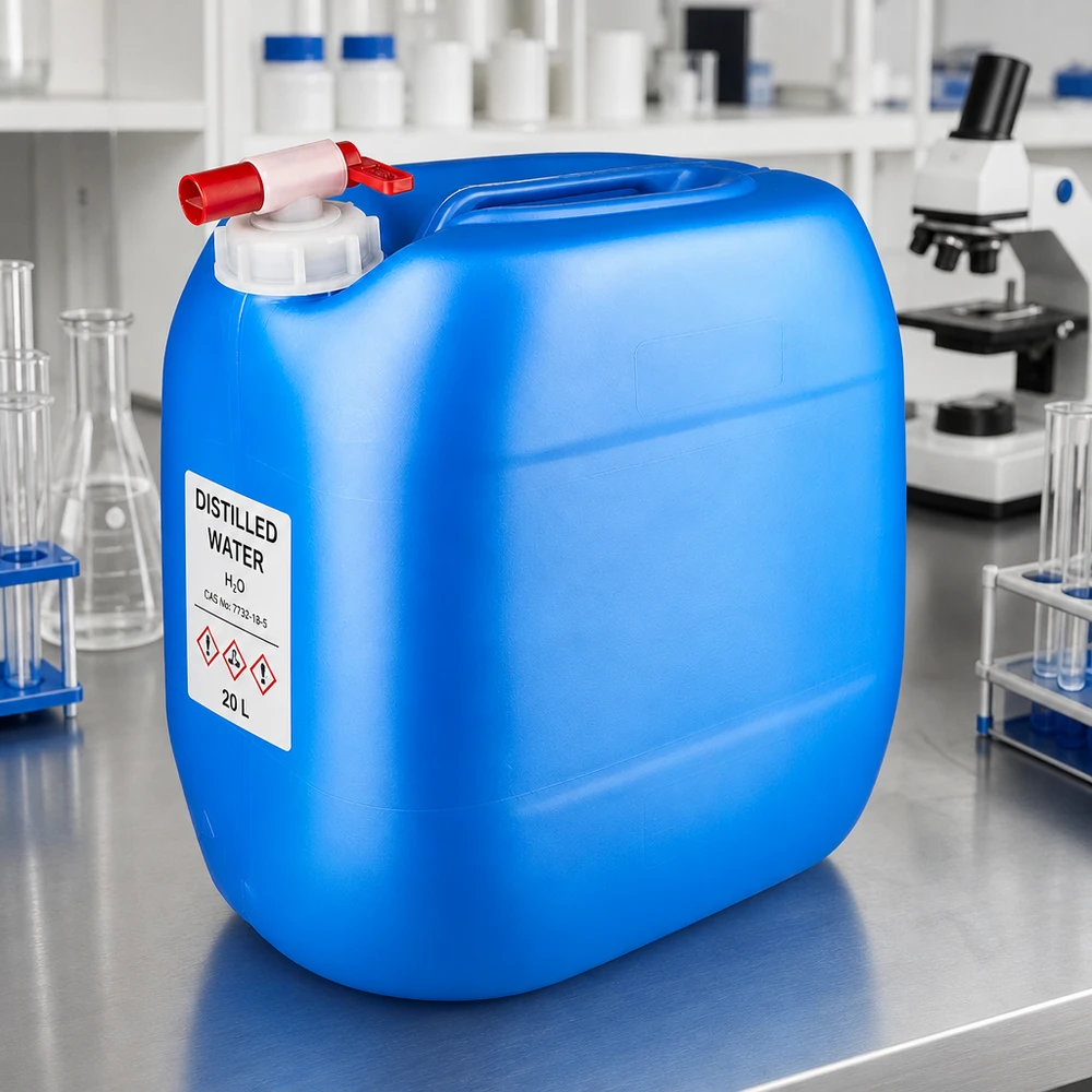 Stevige vloeistofkan van 30 liter, blauw, met uitloopkraan aan de zijkant en draaggreep