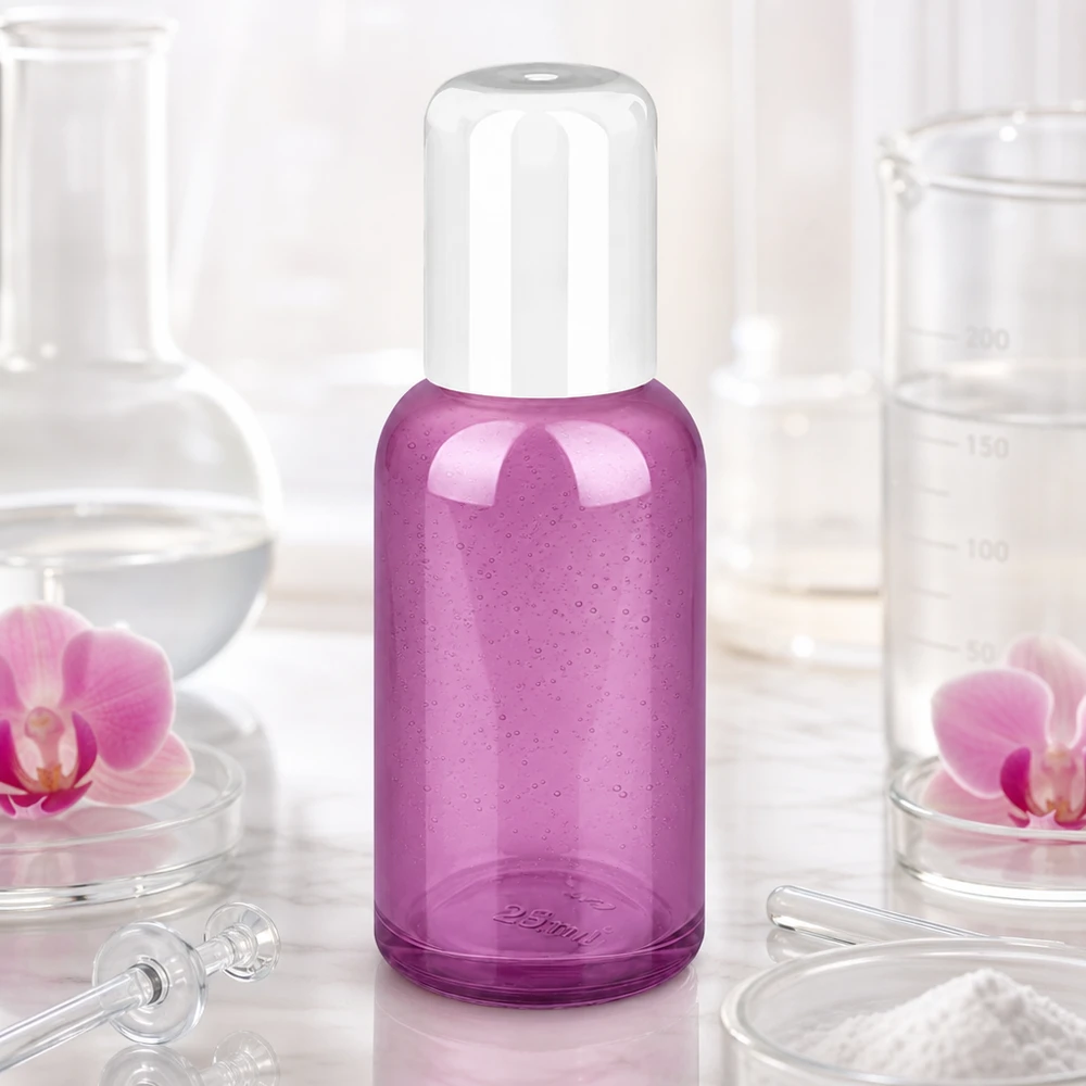 Paarse 30ml roll-on fles met praktische roll-on dop voor onderweg