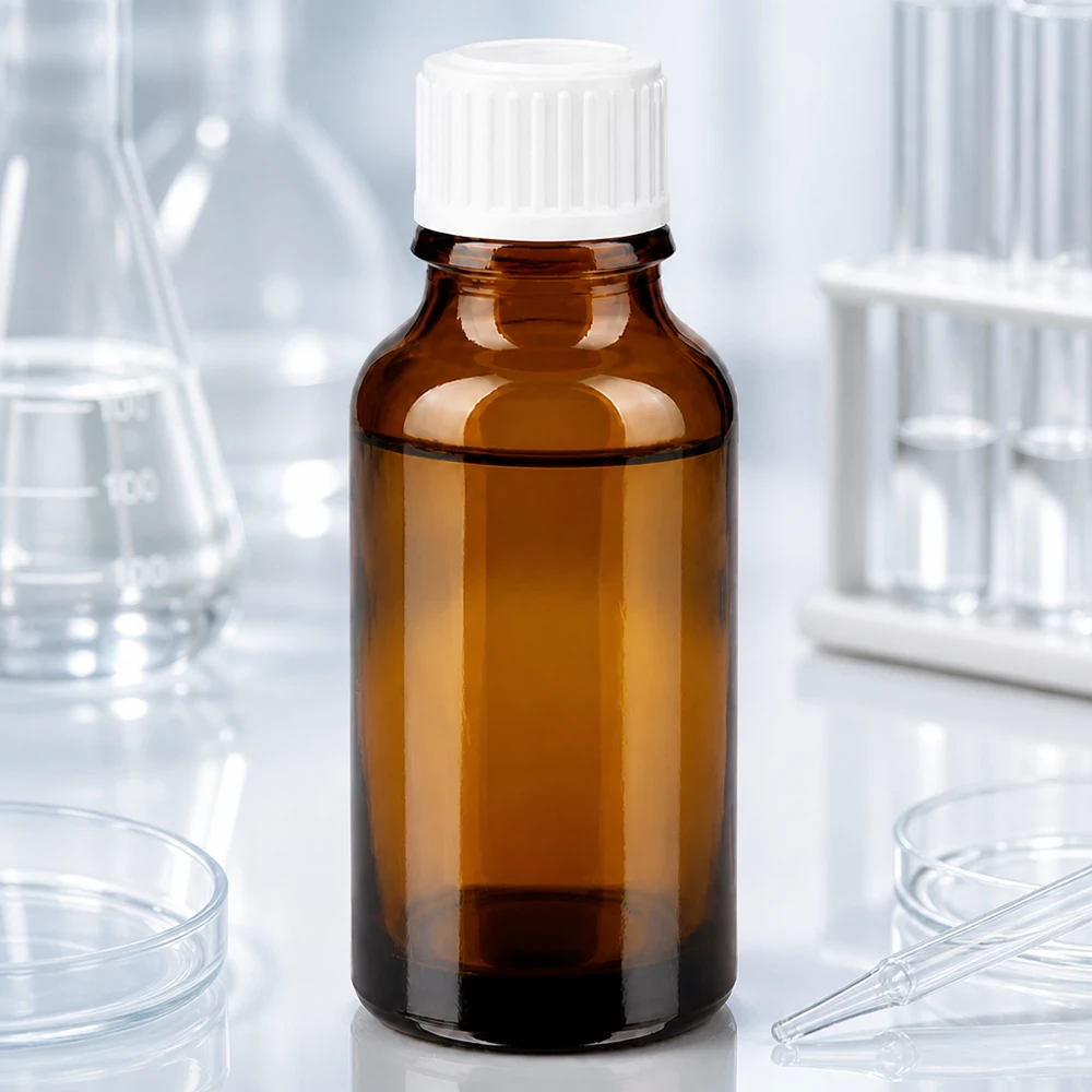 Medicijnflesje van 20 ml van UV-werend bruin glas met een witte druppeldop