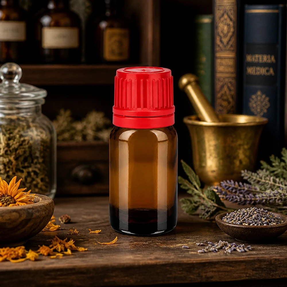 10ml flesje 11mm SV rood OV BrownLine UT18/10 10ml BrownLine flesje met rode schroefdop perfect voor doe-het-zelf cosmetica en natuurlijke remedies