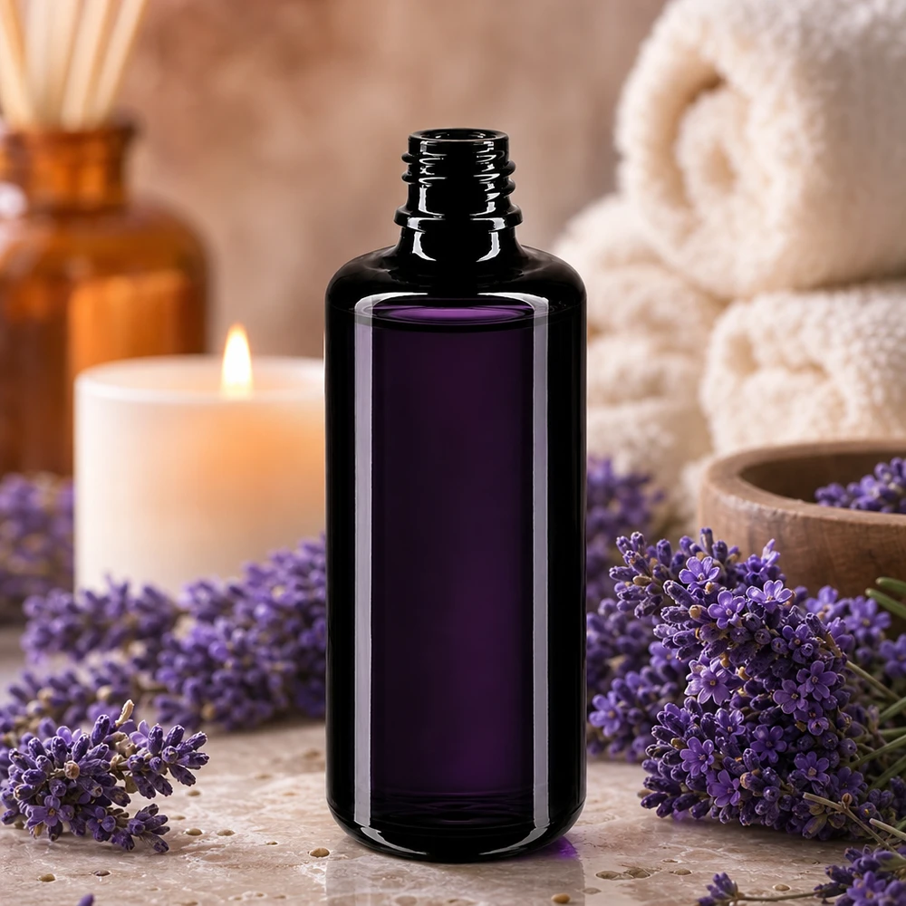 Violet glazen druppelflesje Orion 100ml inhoud ideaal voor kleine hoeveelheden olie van hoge kwaliteit