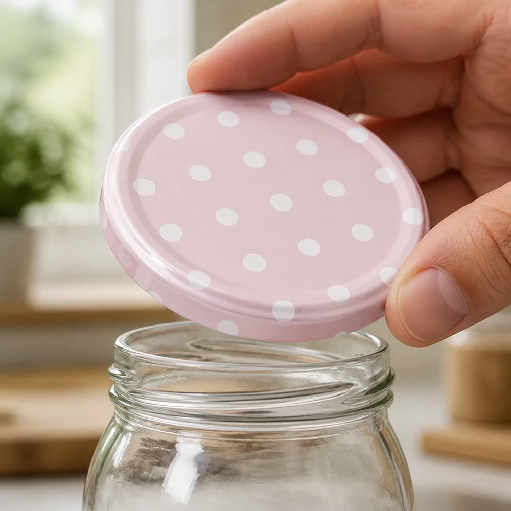 58 mm BasicSeal-deksel met stippen, roze mat (TO58) UNiTWIST Inmaakpot met een matroze schroefdeksel van 58 mm, voor het bewaren van voorraden