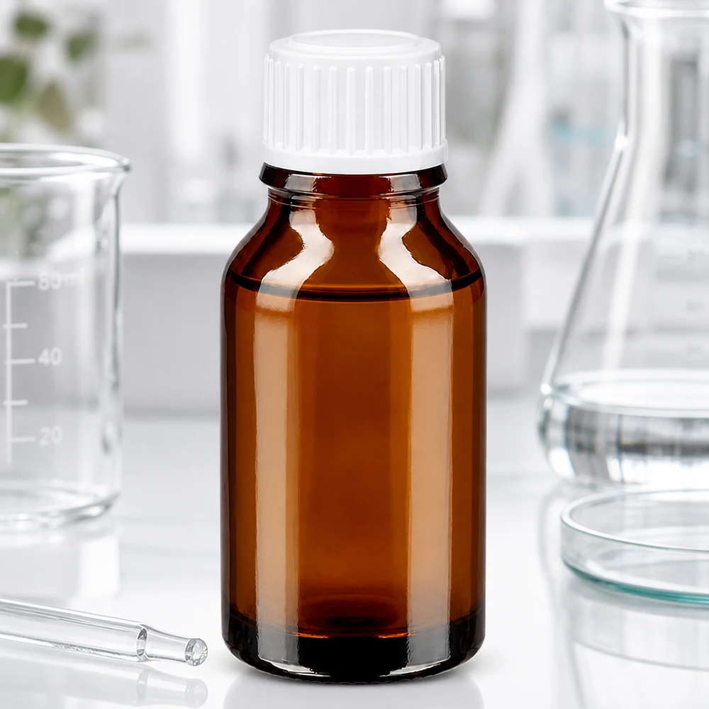 Bruine glazen fles 15ml met wit druppelsluiting 0.8mm St Farmaceutische bruine glazen fles van 15 ml met witte doseerdop en laboratoriumapparatuur