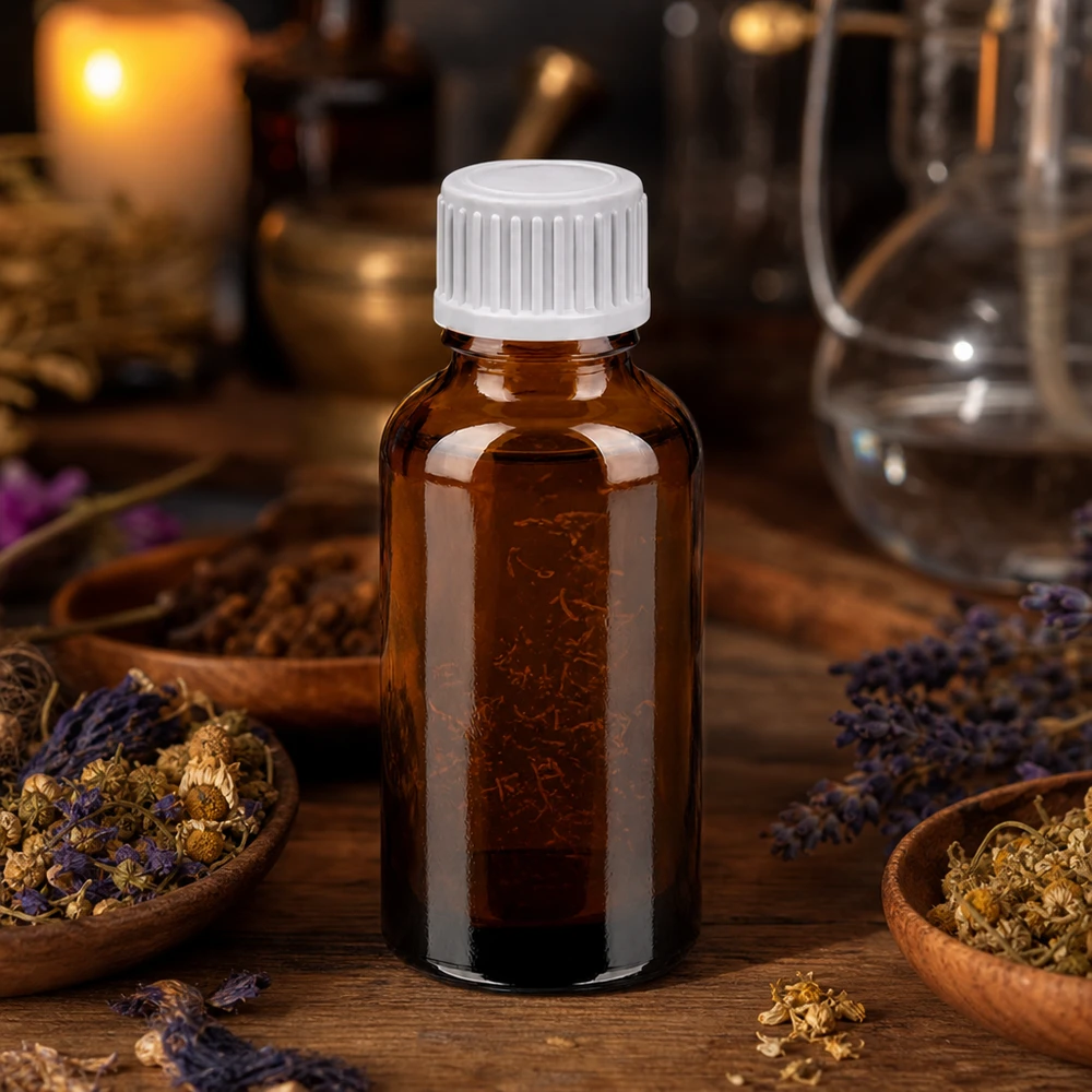 Navulbaar 30ml druppelflesje van UV-beschermend glas met gestandaardiseerde 0,9mm druppelaar