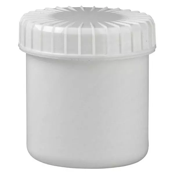 Kunststof pot 75 ml transparant met geribbeld wit schroefdeksel van PE, type sluiting Standaard