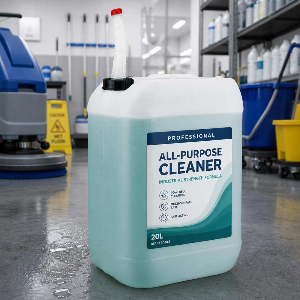 Handige voorraadcontainer van 25 liter met zwenkbare uitloop voor professionele schoonmaakproducten