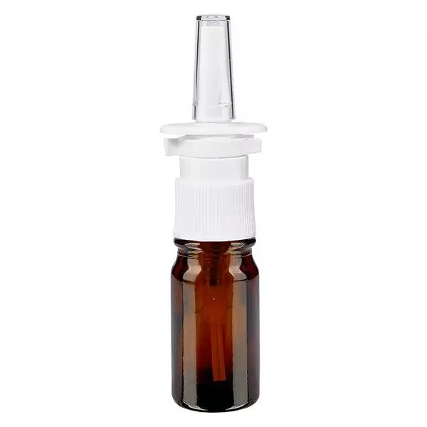 Fles van bruin glas 5 ml met neusverstuiver wit