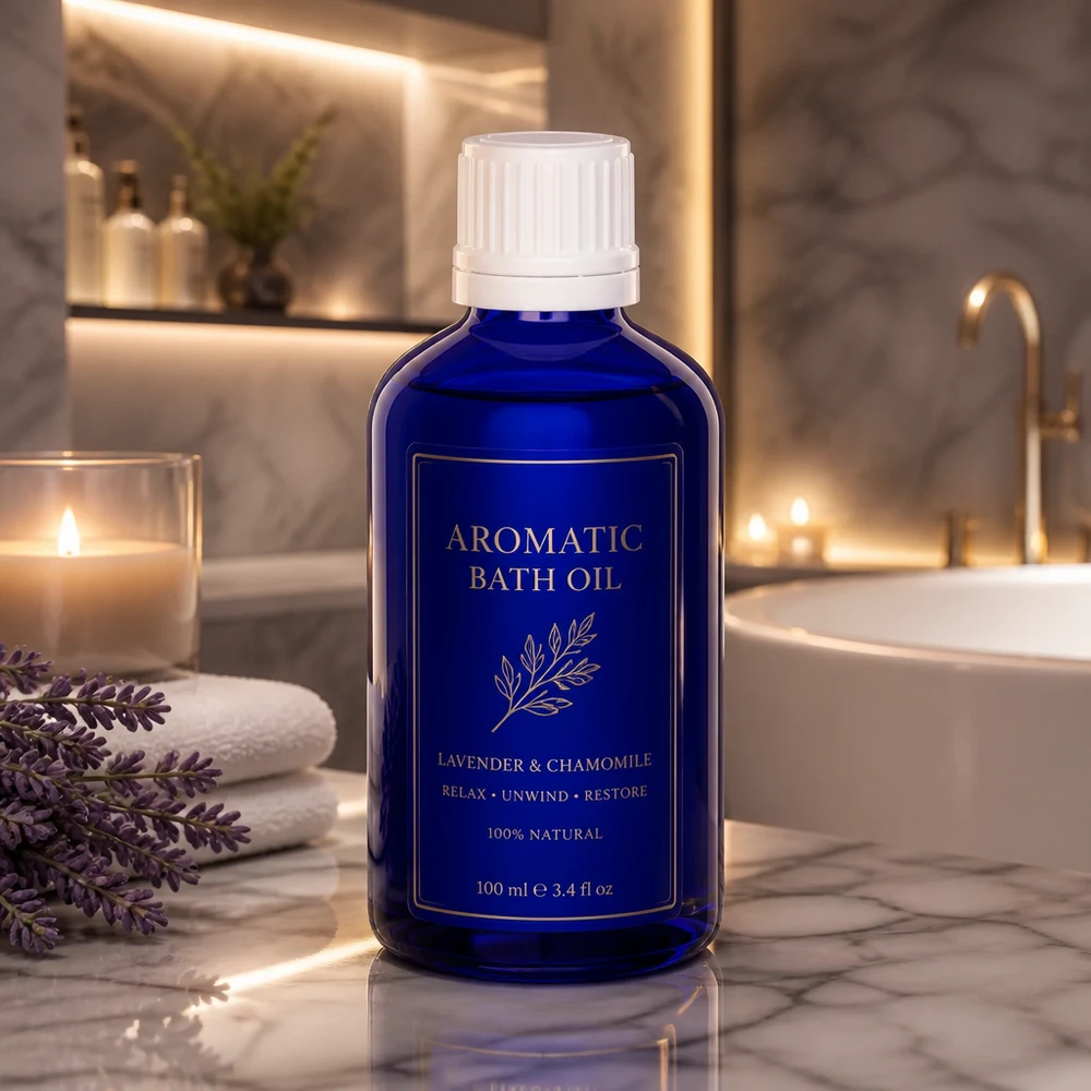 Blauwe glazen flessen 100ml met wit druppelsluiting 1.2mm VR Blauwe glazen fles van 100 ml met precisiedruppelaar van 0,7 mm voor natuurlijke cosmetica en aromatherapie