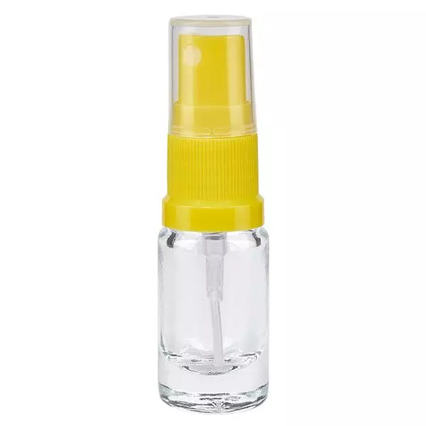 Helder glazen flessen 5ml met geel pompverstuiver Helder glazen flessen 5ml met geel pompverstuiver
