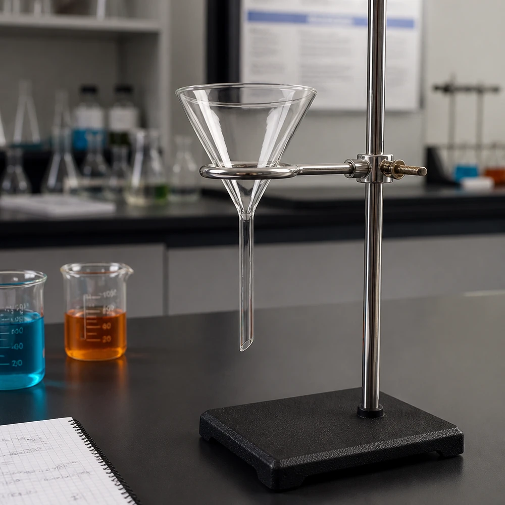Nauwkeurige laboratoriumtrechter met een diameter van 80 mm, vervaardigd uit chemisch bestendig kalk-sodaglas voor veilig gebruik