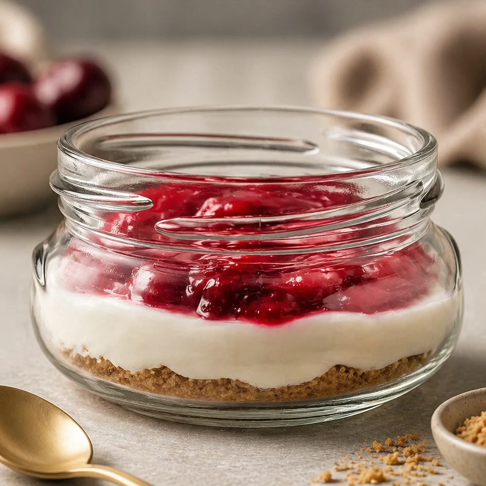 120ml terrine zonder deksel (TO70) UNiTWIST UNiTWIST Terrina120 terrineglas 120ml gevuld met dessert - rode fruitlaag op witte room en biscuitbodem