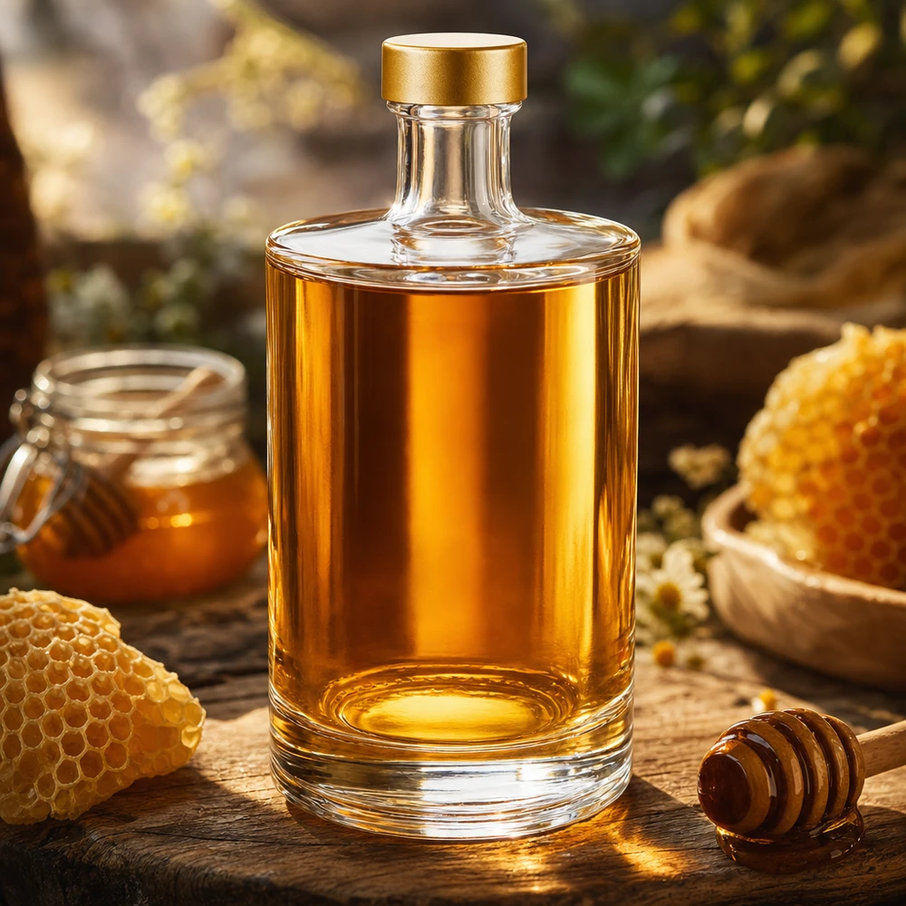 500 ml glazen fles Sam + schroefdop goud UNiTWIST® Glasflasche Sam 500ml mit Honig befüllt rustikale Küchendeko Bienenwaben Honiglöffel UNiTWIST gold Verschluss