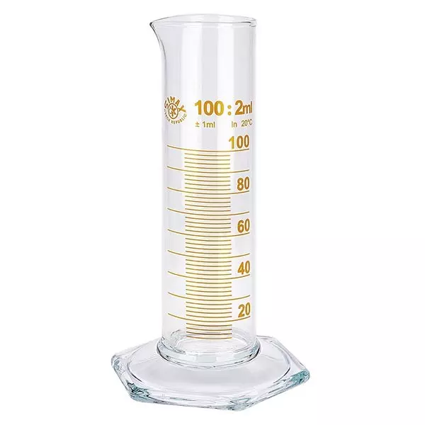 Maatcilinder 100ml bruin maatverdeling laag model ISO 4788