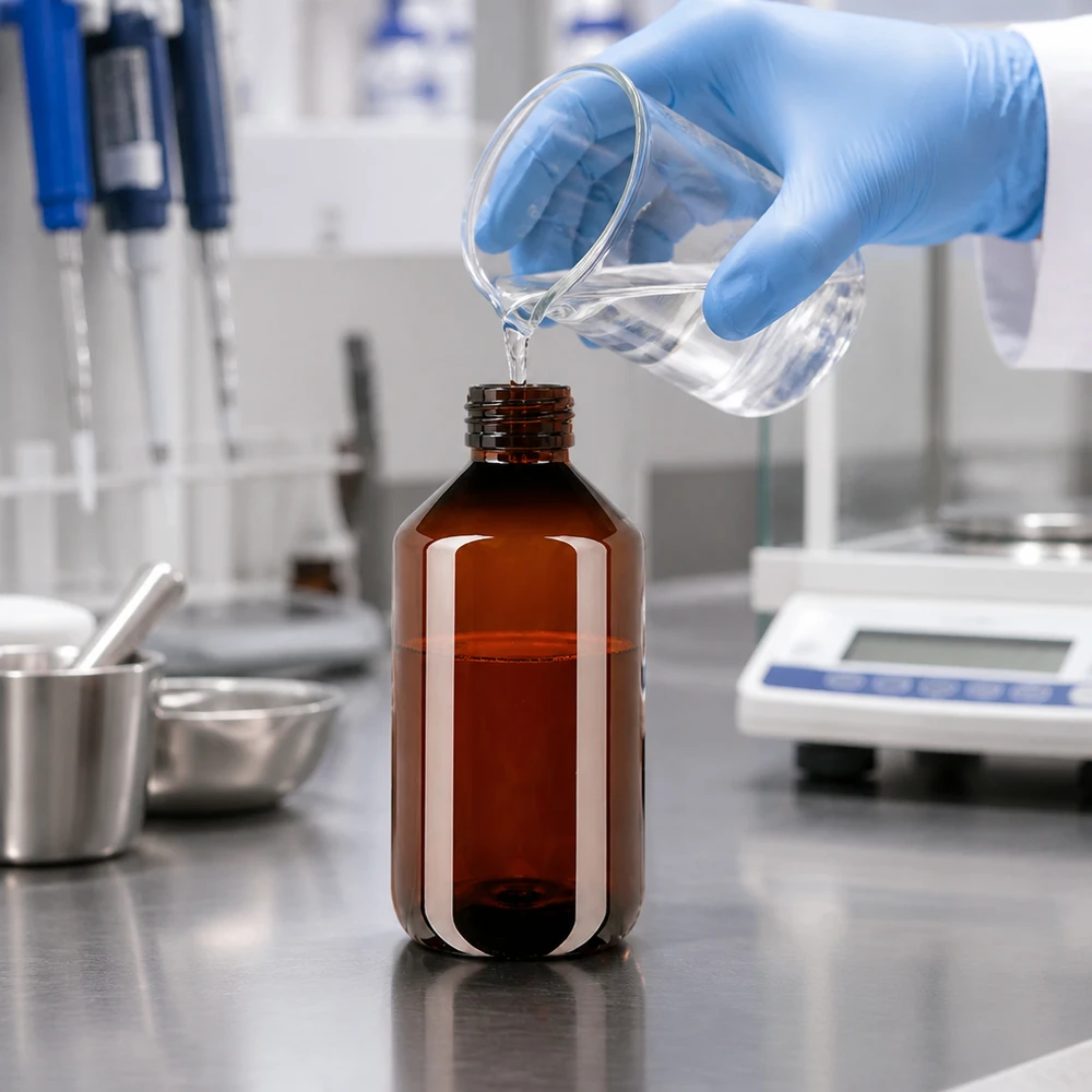 50 ml PET medicijnfles met verstuiver zwart GCMI 28/410 incl. dop transparant, standaard Bruine PET-fles van 500 ml met een stevige bodem en een rechthoekige vorm voor een stabiele stand