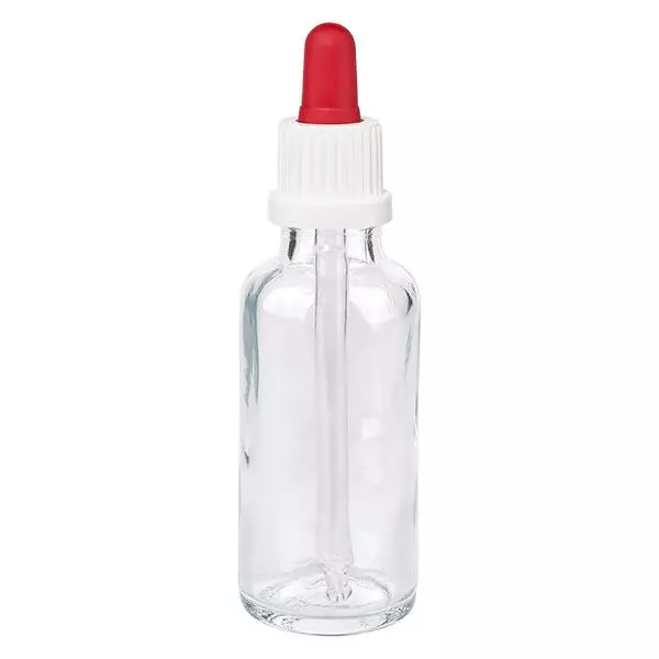 Pipetfles helder 30ml, pipet wit/rood VR Pipetfles helder 30ml, pipet wit/rood VR