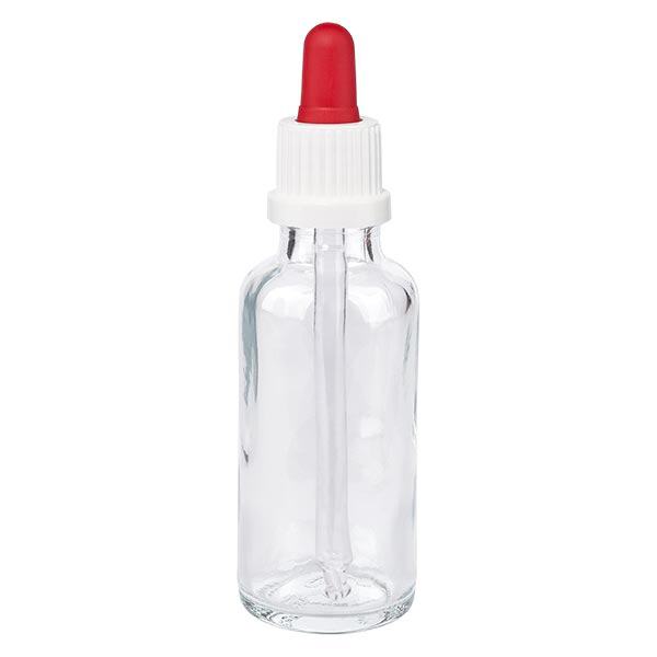 Pipetfles helder 30ml, pipet wit/rood VR Pipetfles helder 30ml, pipet wit/rood VR