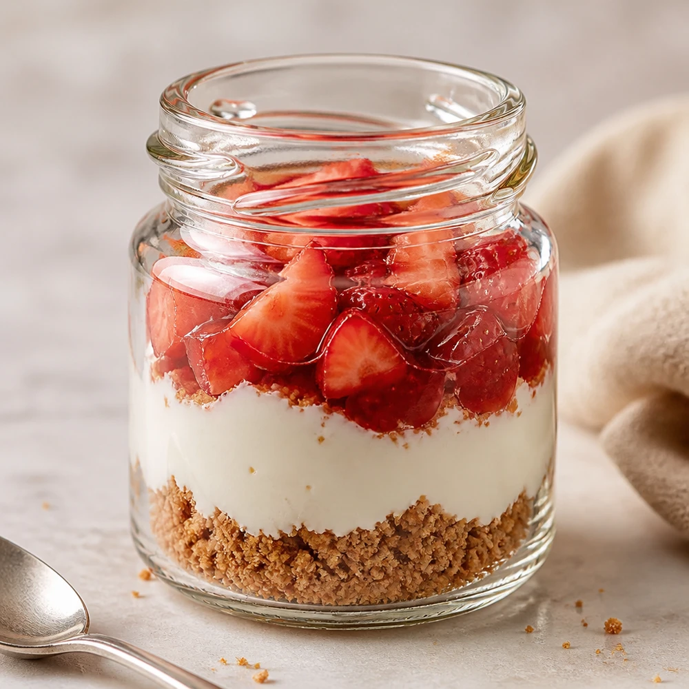 53ml rond glas zonder deksel (TO43) UNiTWIST Runda53 rond glas 53 ml TO43 als stijlvol dessertglas voor cheesecake geserveerd in een glas