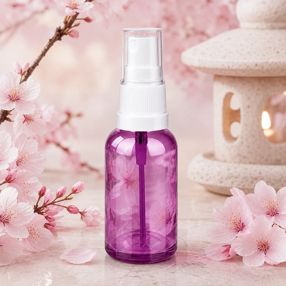 Hoogwaardige 30ml PurpleLine fles met witte pompverstuiver voor aromatherapie
