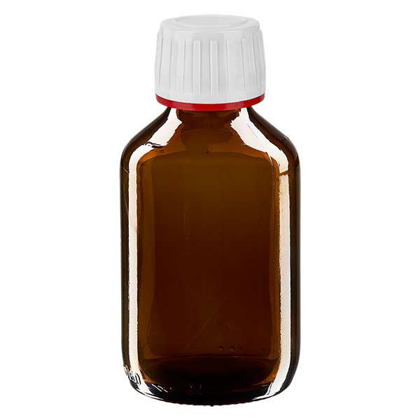 150ml Euro-medicijnfles bruin met witte schroefsluiting VR 150ml Euro-medicijnfles bruin met witte schroefsluiting VR