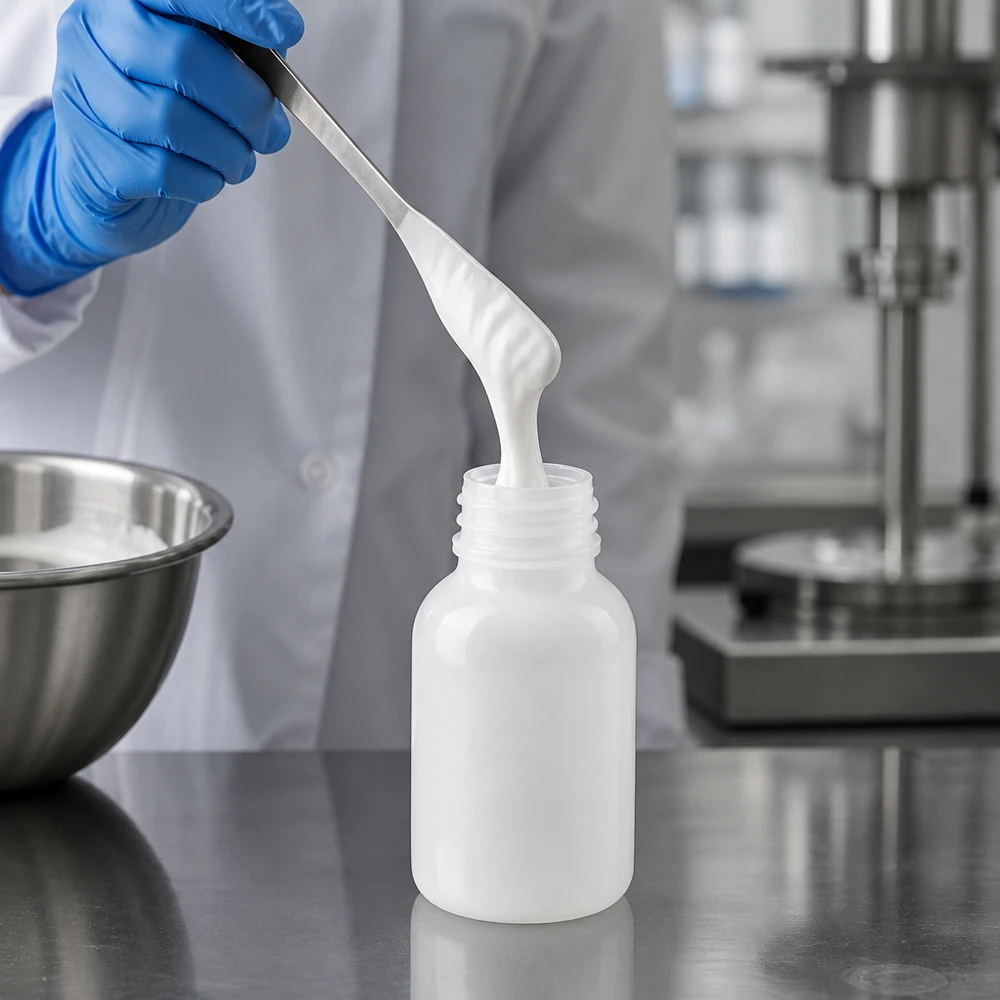 Witte verpakking van 100 ml met brede opening, gemaakt van voedselveilige kunststof, zonder sluiting