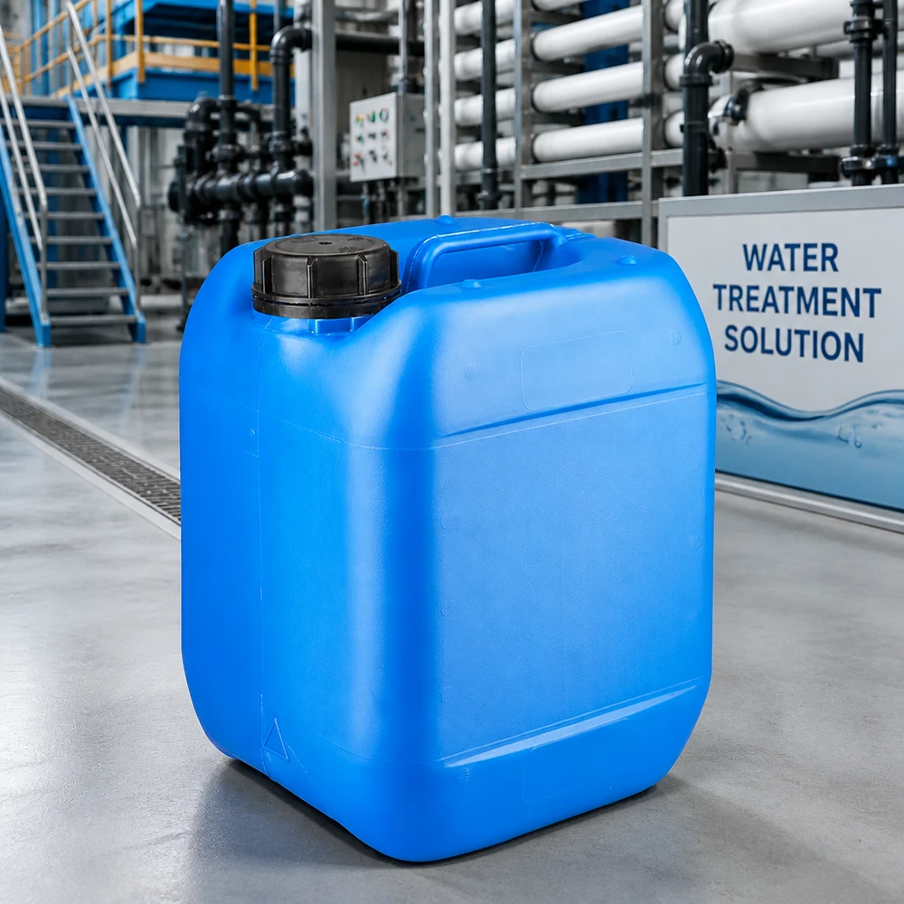 Stapelbare kunststof jerrycan van 5 liter, blauw, met OV-deksel, voor chemicaliën en waterbehandeling