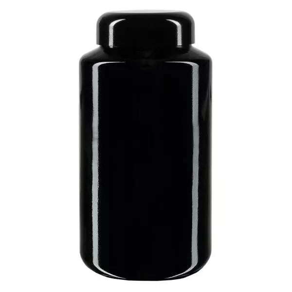 Wijdmondse pot violet glas 500ml, met zwart deksel
