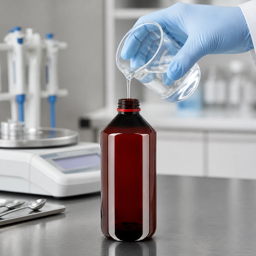 Bruine PET-fles van 1000 ml met een wit-rode schroefdop en verzegeling